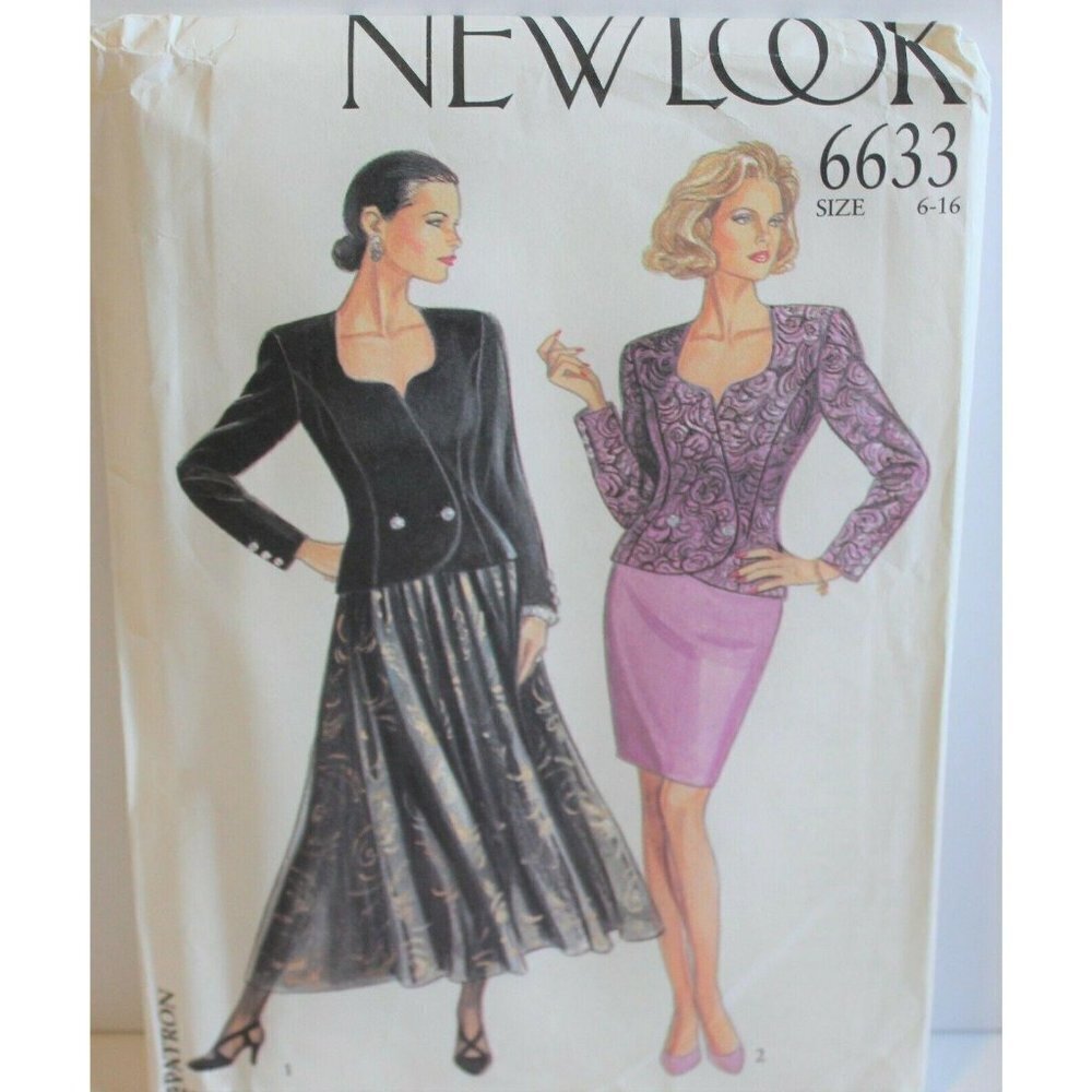 New Look 6633 Sewing Pattern Jacket Skirt Women Size 6-16 White Uncut 90s Retro
